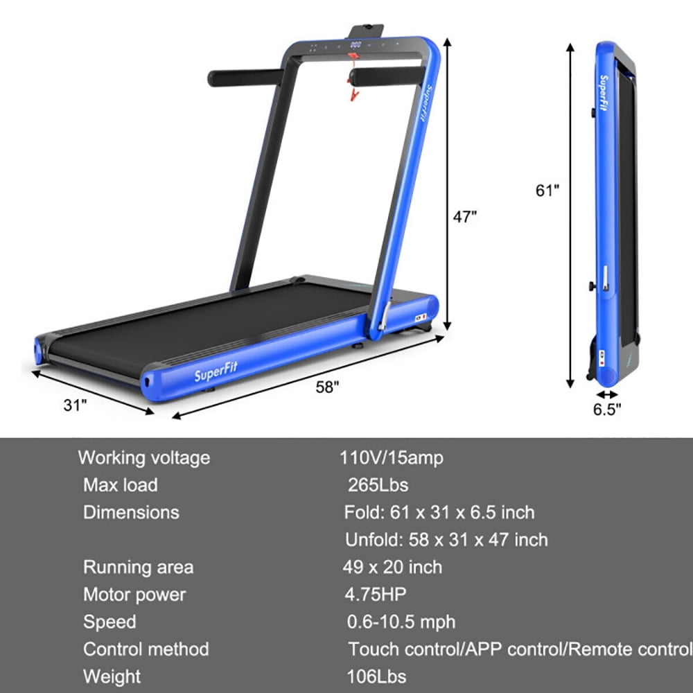 Resenkos Treadmill, Electric Treadmill, Walking Jogging Machine,4.75HP 2 In 1 Folding Treadmill with Remote APP Control-Navy