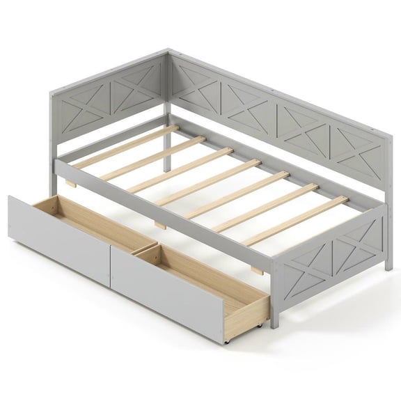 Resenkos Twin Size Daybed with Two Large Storage Drawers, Space-Saving Design with Built-In Storage That Eliminates Need for Box Spring, Gray