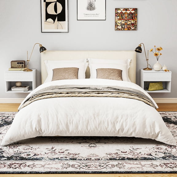 Resenkos Twist-Textured Double-Mounted Wall-Mounted Floating Bedside Table, Modern Cabinet Drawer Insert for Bedroom/Bathroom Storage, White