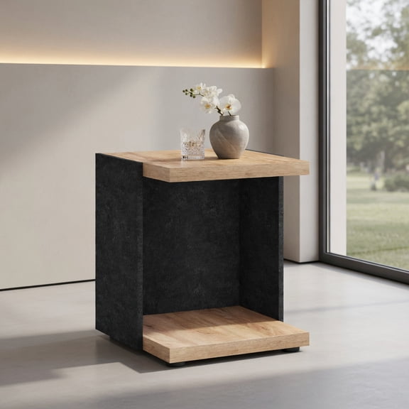 Resenkos Two-Tier Side Table with Open Shelf, Oak Finish