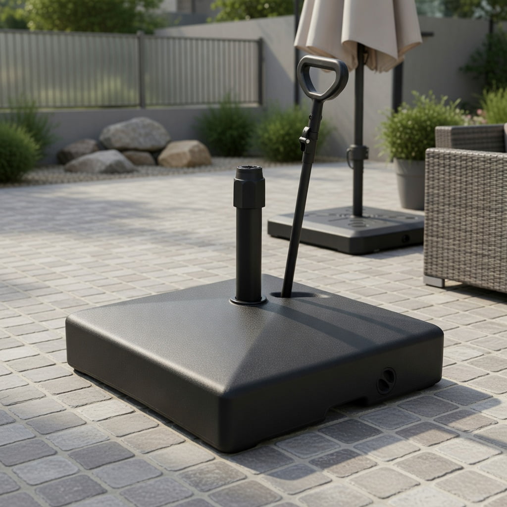 Resenkos Umbrella Base for Patio, Umbrella Stand Outdoor Base,Mobile Patio Umbrella Base Water Sand Fillable Market Table Umbrella Stand with 3 Wheels-Black