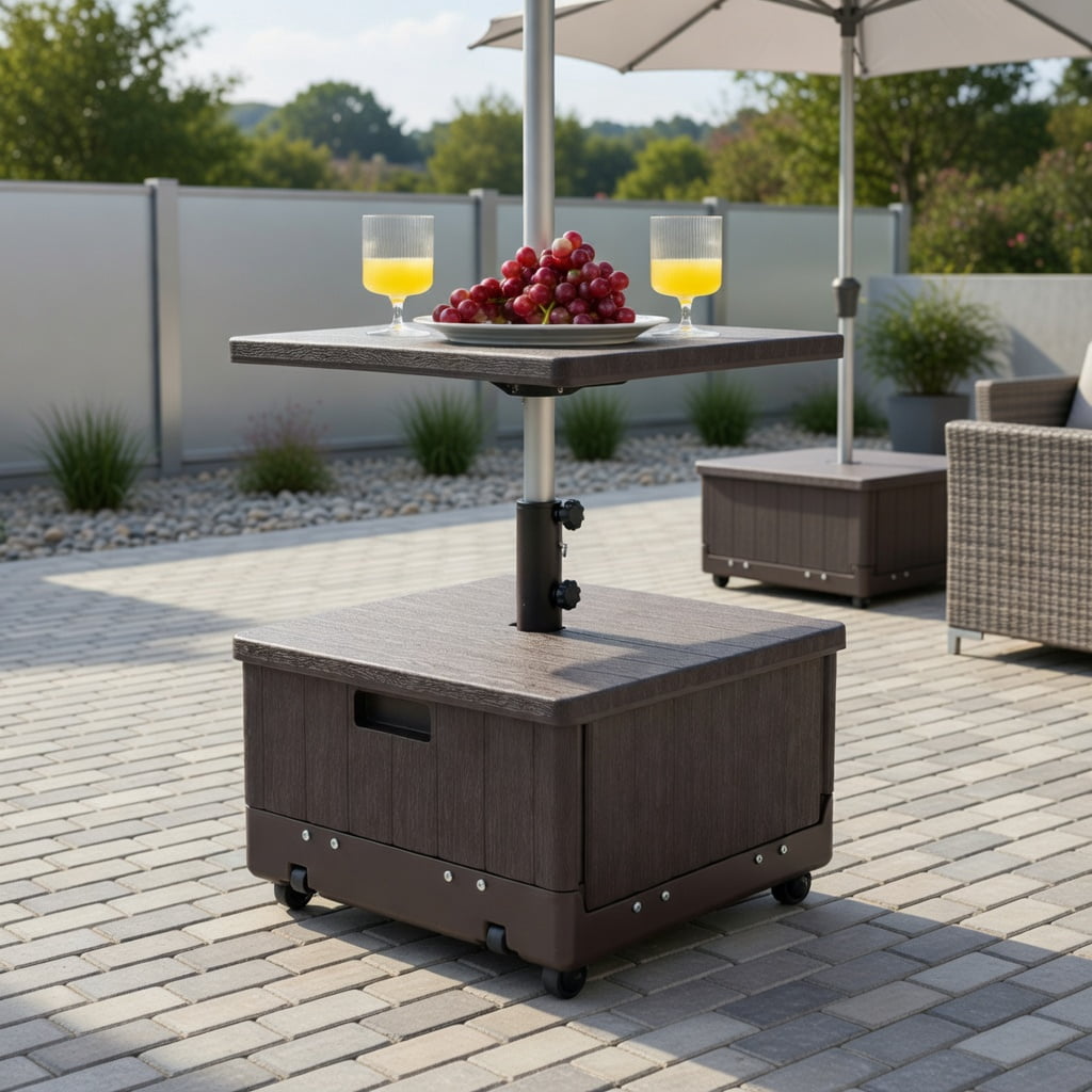 Resenkos Umbrella Base for Patio, Umbrella Stand Outdoor Base,175 LBS Outdoor Fillable Umbrella Base with Table Tray-Brown