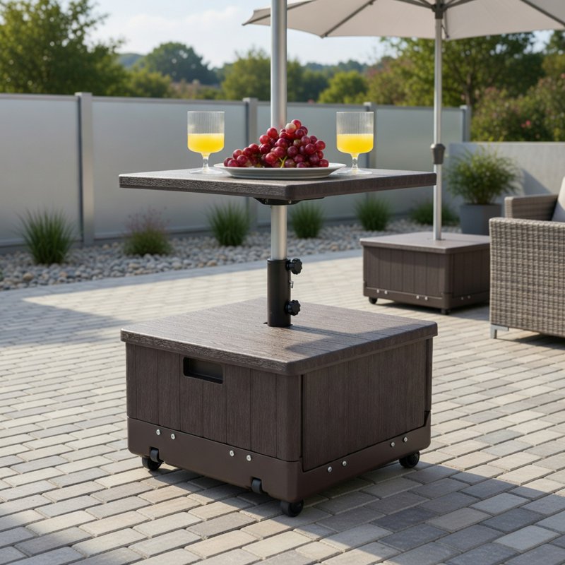 Resenkos Umbrella Base for Patio, Umbrella Stand Outdoor Base,175 LBS Outdoor Fillable Umbrella Base with Table Tray-Brown