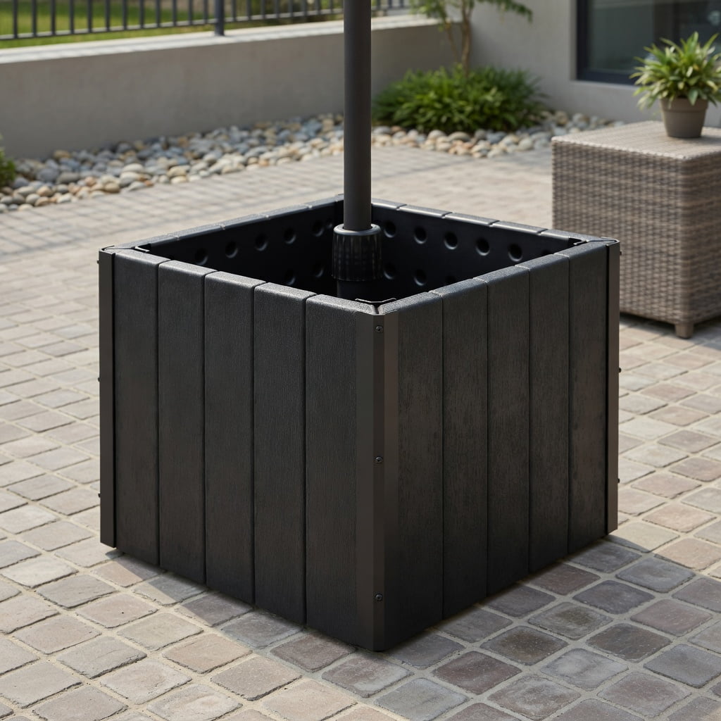 Resenkos Umbrella Base for Patio, Umbrella Stand Outdoor Base,2-in-1 Outdoor Umbrella Base Planter Patio Umbrella Stand with Flower Box-Black