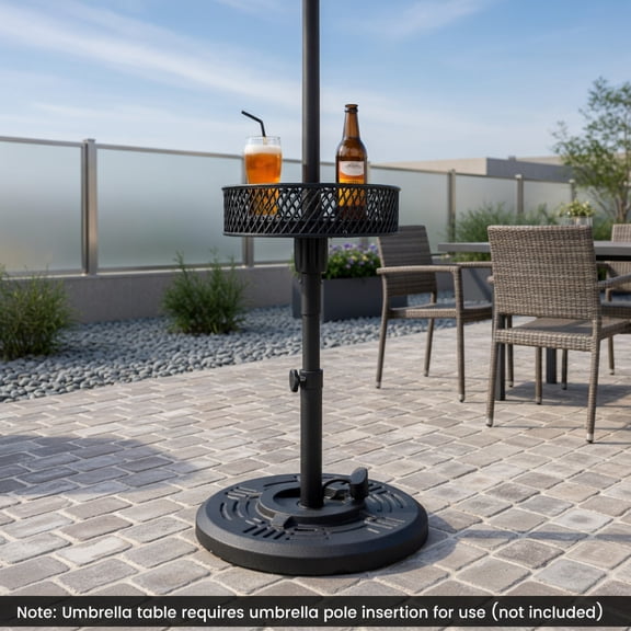 Resenkos Umbrella Base for Patio, Umbrella Stand Outdoor Base,Patio Umbrella Table Tray Adjustable with Storage and Umbrella Poles-Black