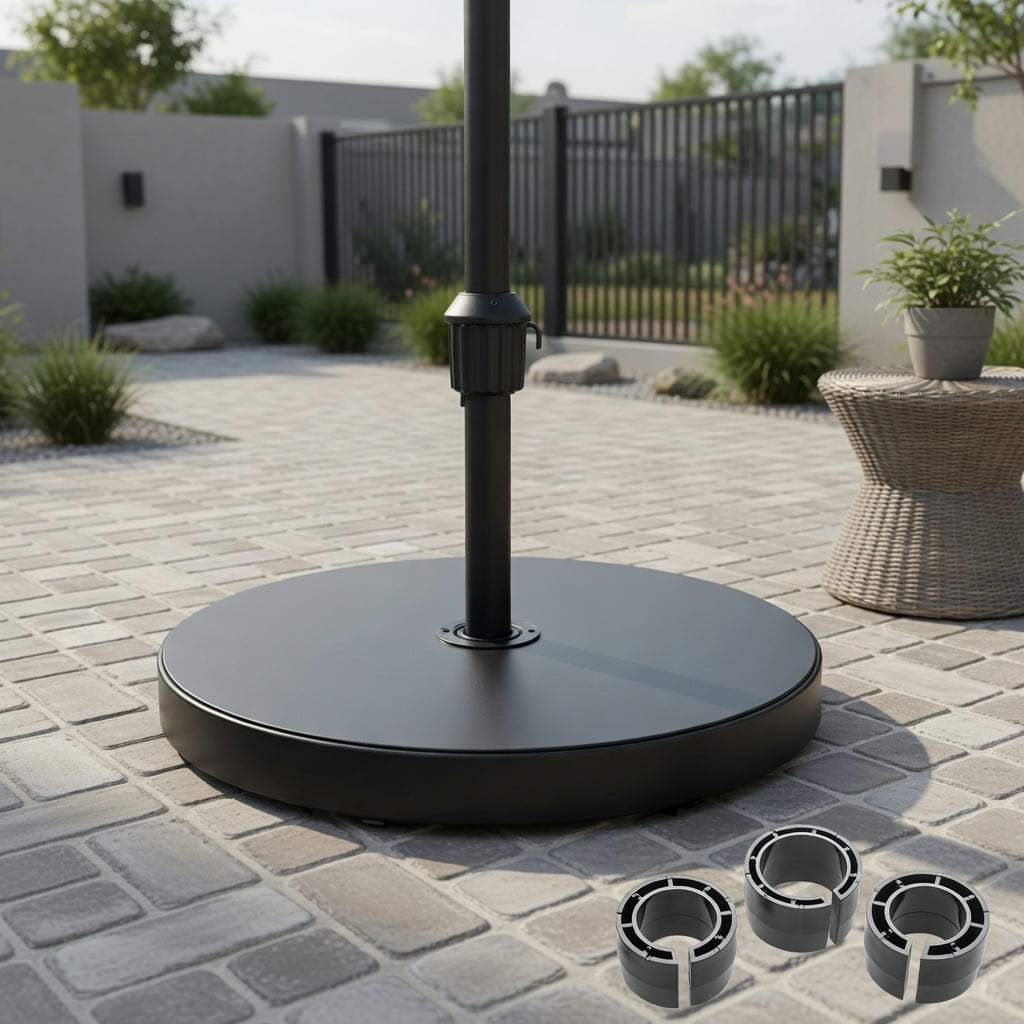 Resenkos Umbrella Base for Patio, Umbrella Stand Outdoor Base,Patio Umbrella Table Tray Adjustable with Umbrella Poles-Black