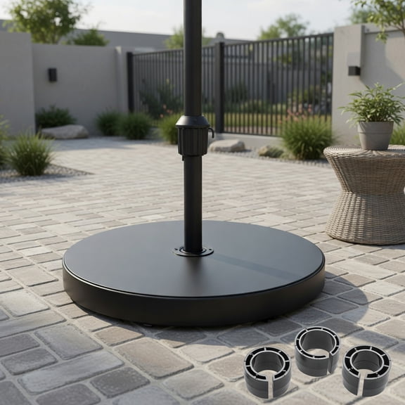 Resenkos Umbrella Base for Patio, Umbrella Stand Outdoor Base,Patio Umbrella Table Tray Adjustable with Umbrella Poles-Black