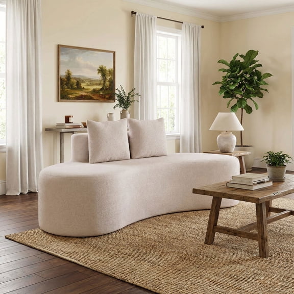 Resenkos Upholstered Curved Sofa with 2 Cozy Pillows, Modern Low Back Loveseat for Living Room Apartment Small Space, Gray