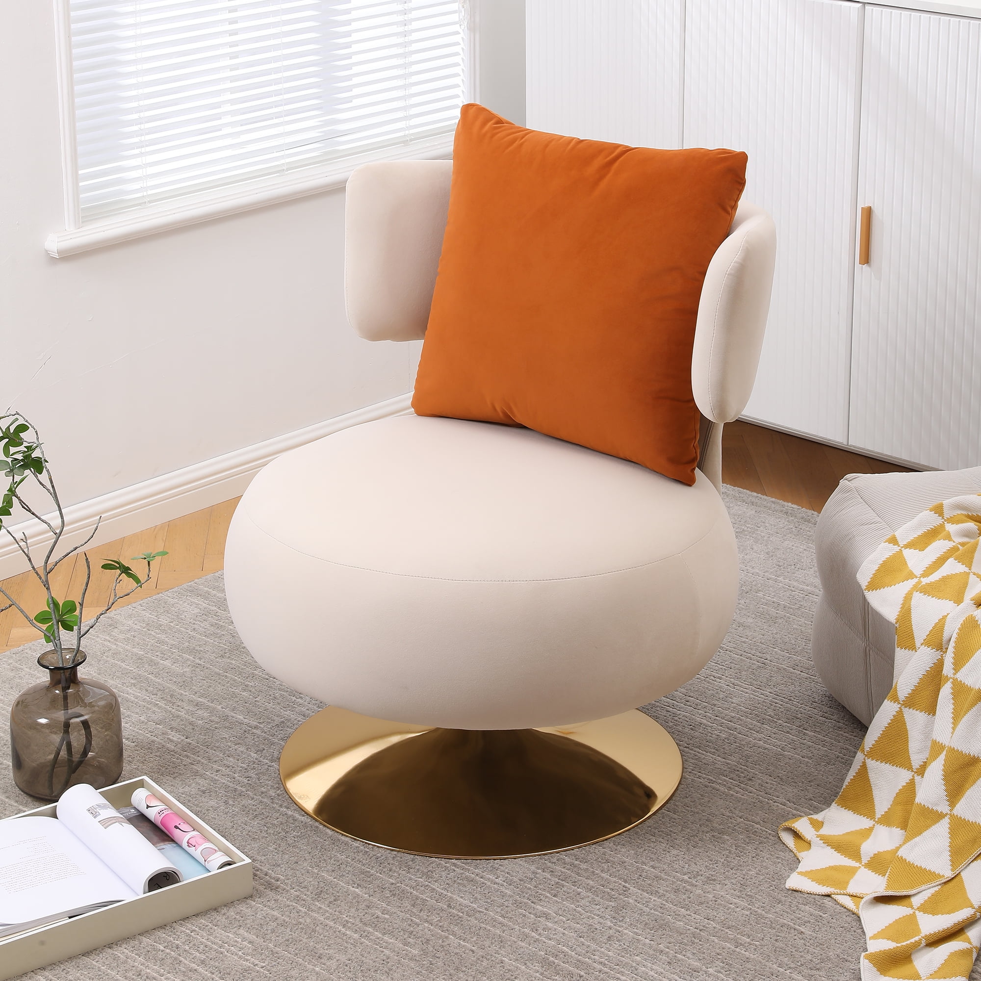 Resenkos Upholstered Leisure Accent Chair with Golden Metal Base for Nursery, Living Room, Bedroom, Beige