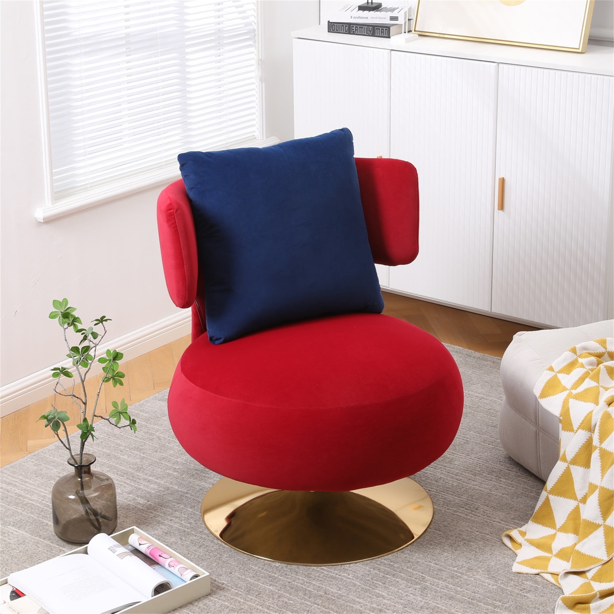 Resenkos Upholstered Leisure Accent Chair with Golden Metal Base for Nursery, Living Room, Bedroom, Red