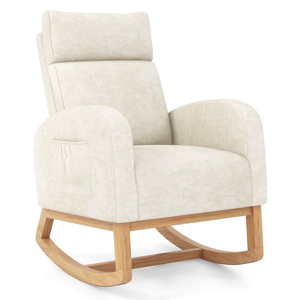 Resenkos Upholstered Nursery Rocking Chair for Glider with Solid Rubberwood Frame, Beige