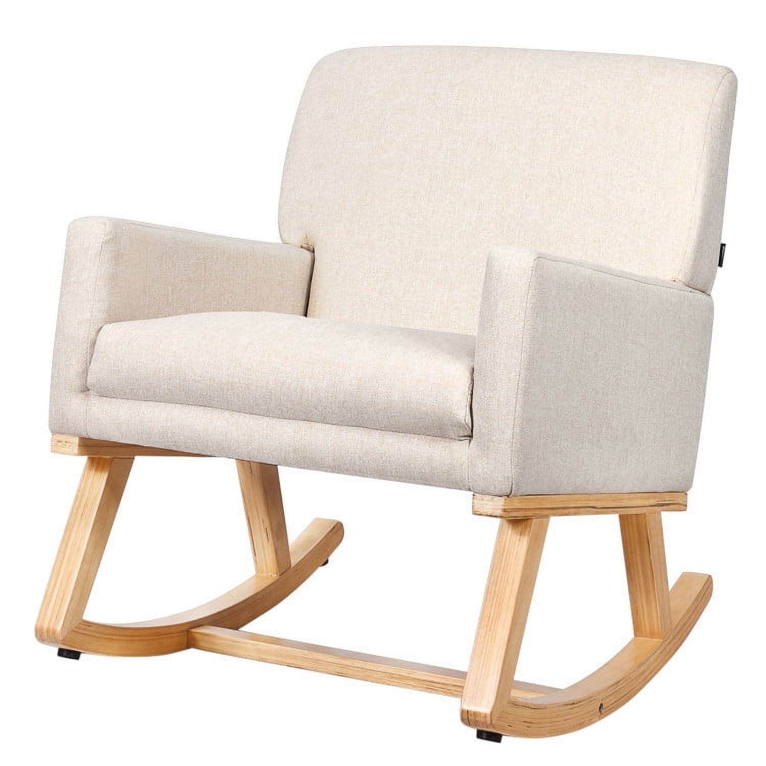 Resenkos Rocking Chair Nursery Glider, Comfy Rocker Nursery Chair, Upholstered Rocking Chair with and Solid Wood Base-Beige
