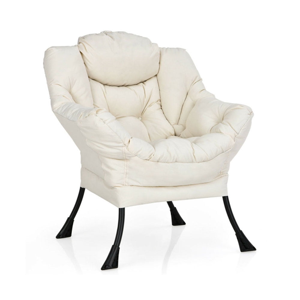 Resenkos Uptown Modern Steel Polyester Fabric PP Cotton Solid Print Side Pocket Accent Chair, Beige