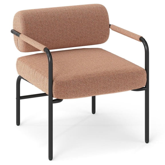 Resenkos Velvet Accent Chair with Unique Cylindrical Backrest and Metal Armrests, Brown