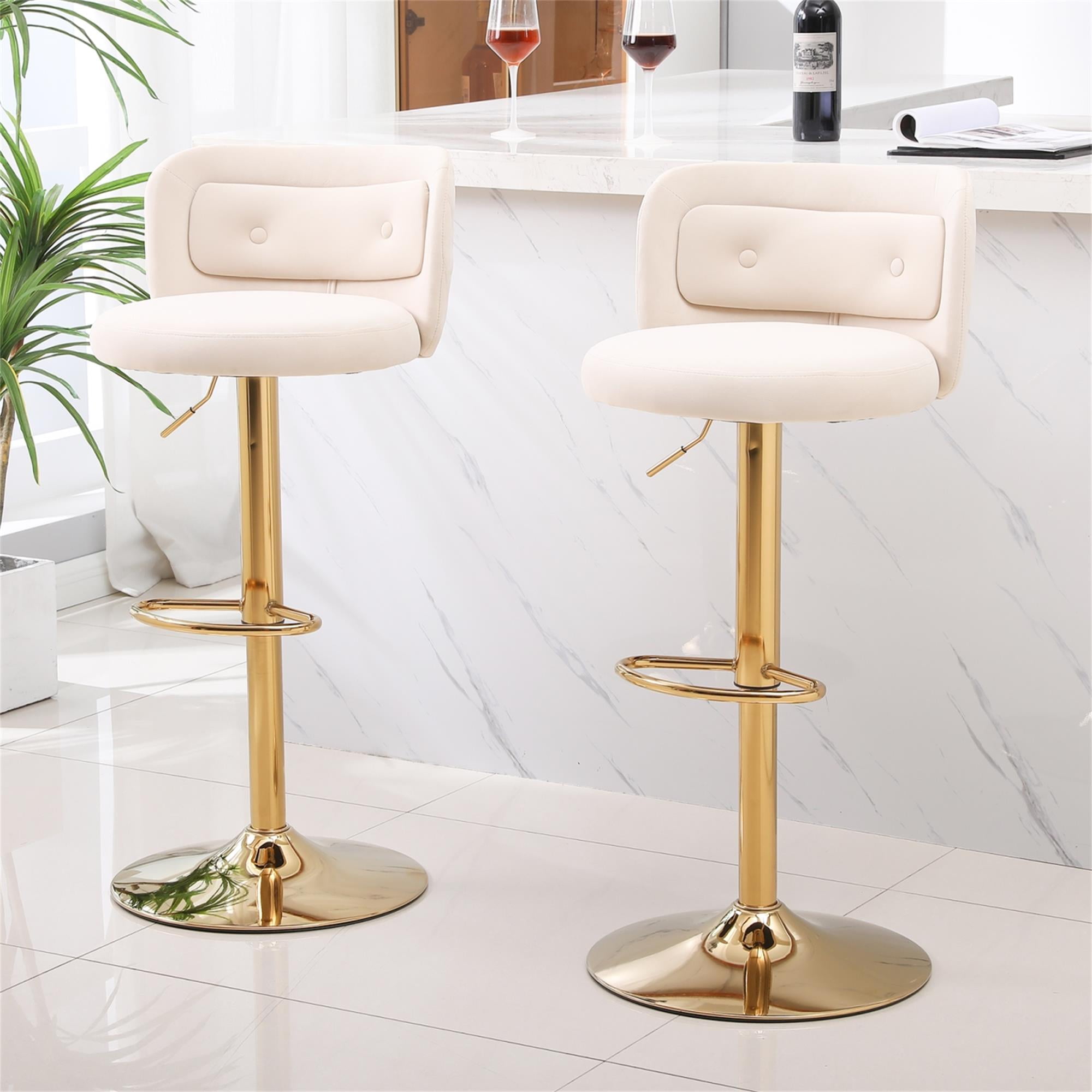 Resenkos Velvet Bar Stools Set of 2 with Footrest, Counter Stools for ...