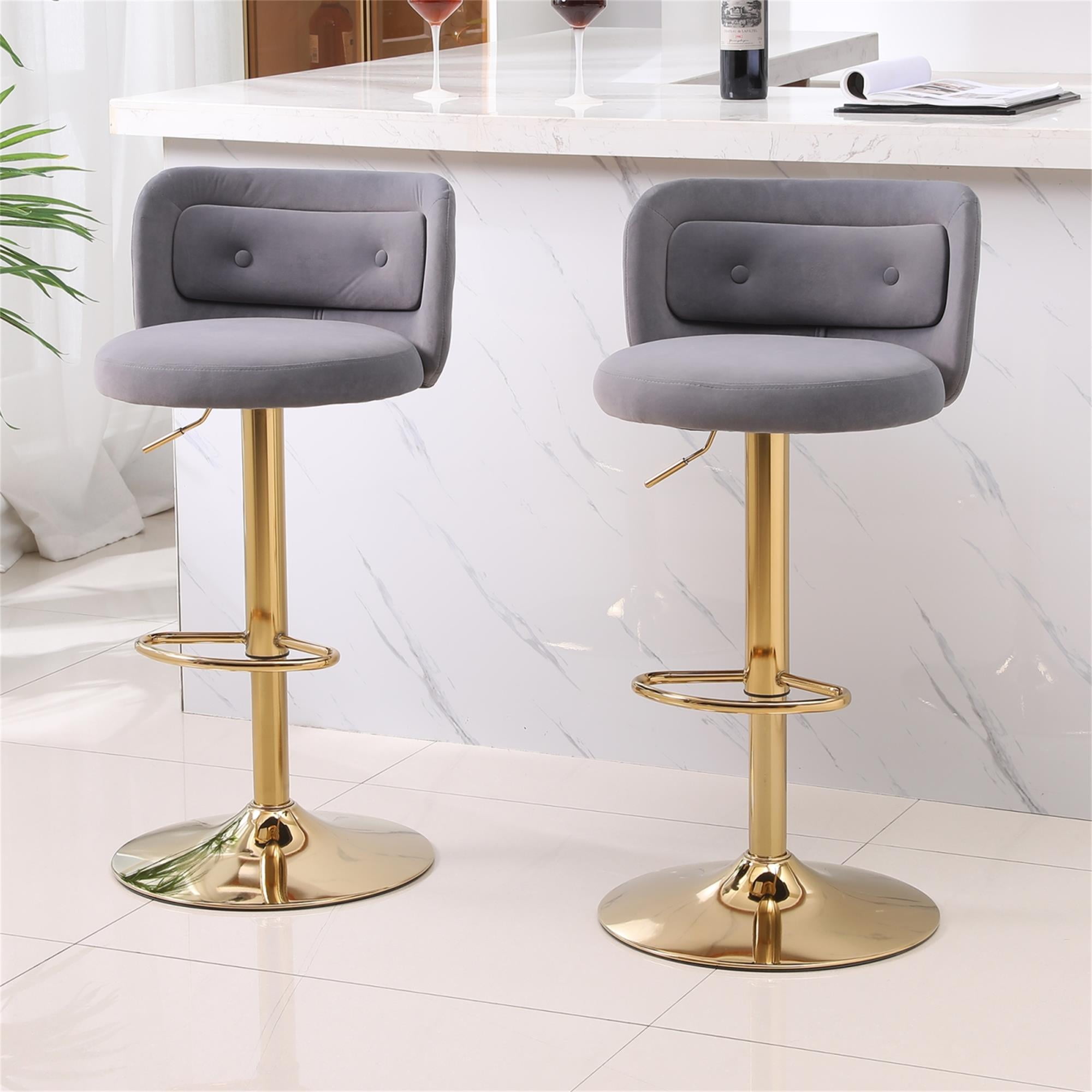 Resenkos Velvet Bar Stools Set of 2 with Footrest, Counter Stools