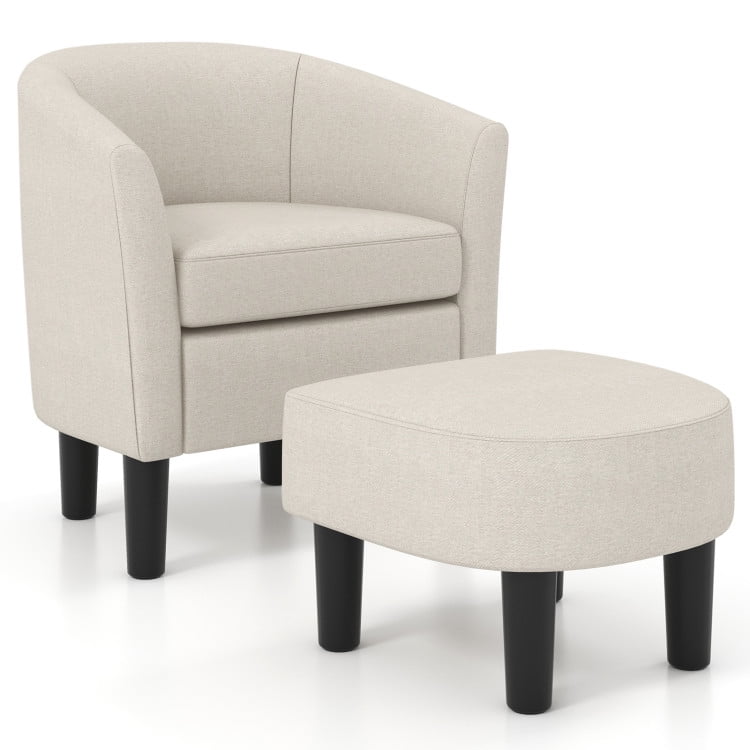 Resenkos Velvet Stretch Wingback Chair, Barrel Teddy Velvet Chair with Ottoman for Living Room Bedroom, Beige Resenkos Velvet Stretch Wingback Chair, Barrel Teddy Velvet Chair with Ottoman for Living Room Bedroom, Beige