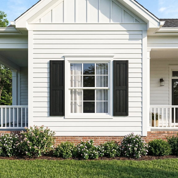 Resenkos Vertical Grain Faux Shutters, Weatherproof Elegance for Instant Curb Appeal, 14"x47", Black