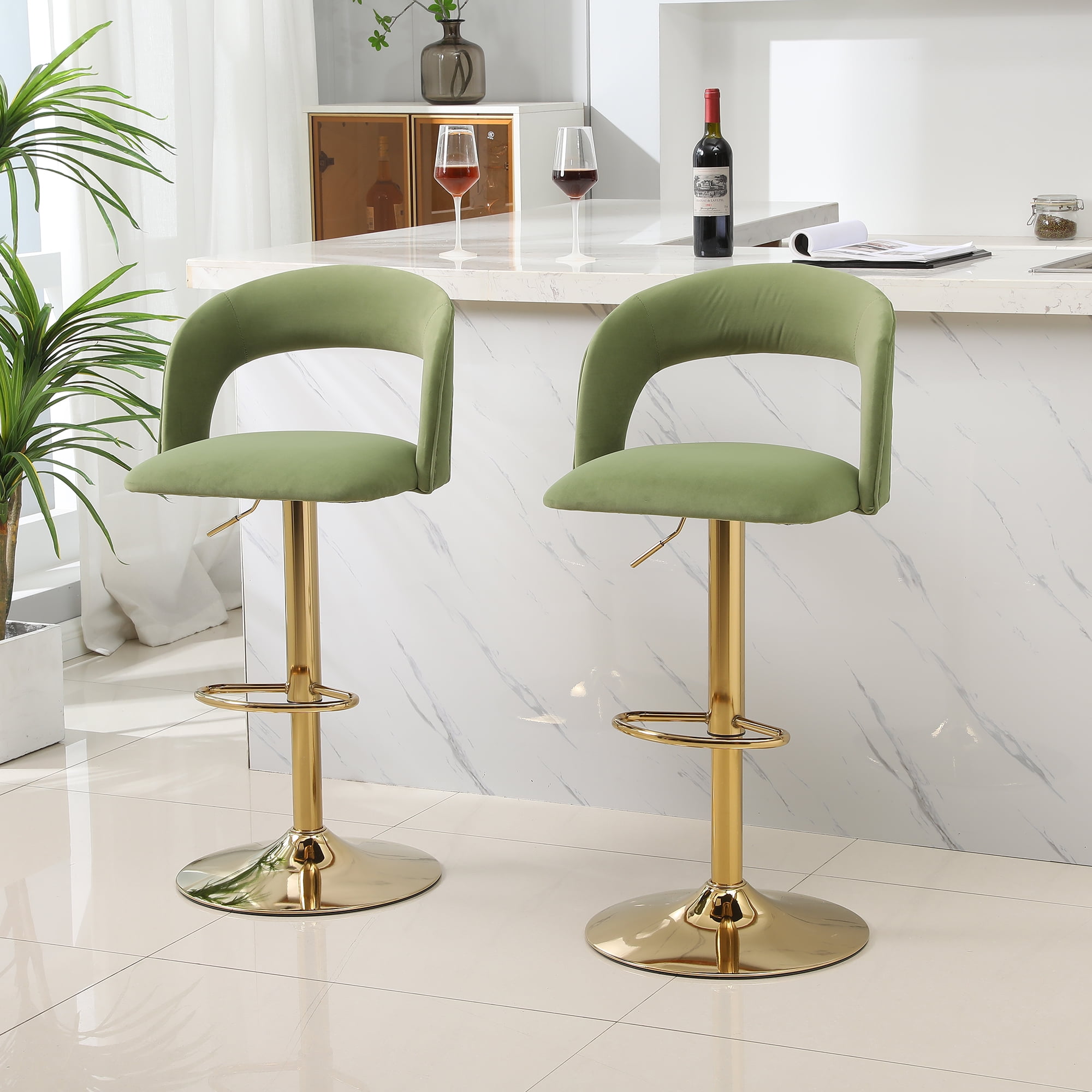 Resenkos Velvet Bar Stools Set of 2 with Footrest Counter Stools for