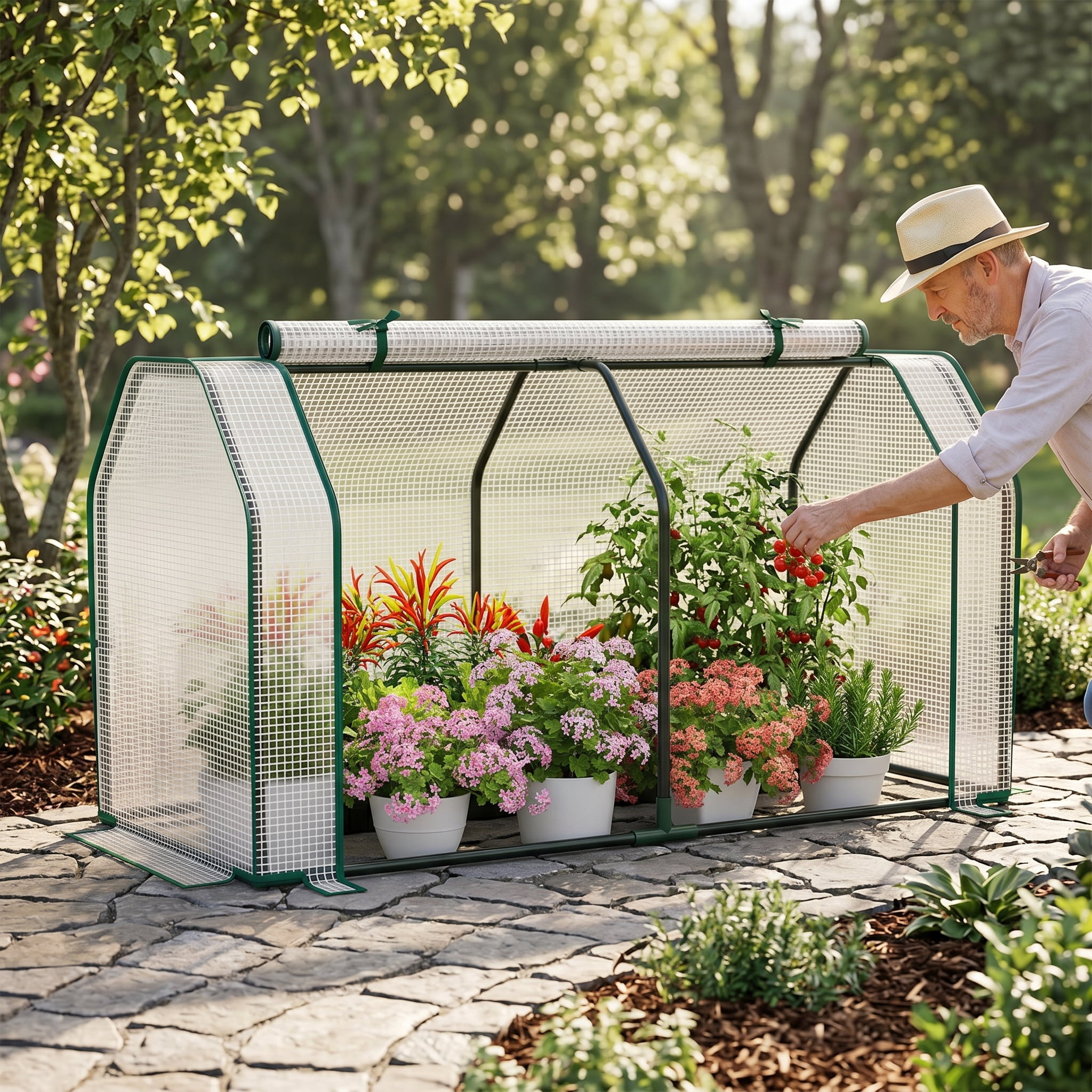 Resenkos Walk-in Greenhouse,Plant Gardening Green House,47.5 x 21.5 x 24 Inch Mini Greenhouse with Roll-up Zipper Door