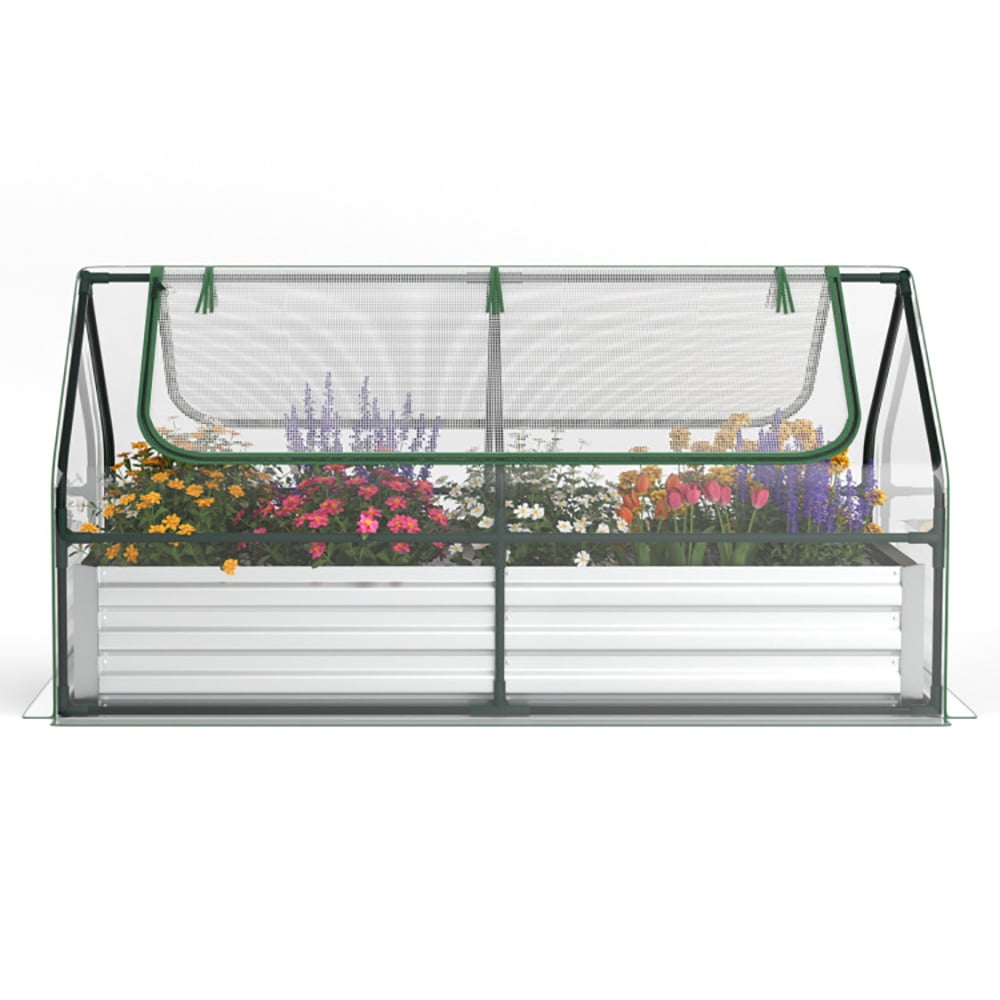 Resenkos Walk-in Greenhouse,Plant Gardening Green House,6 x 3 x 3 Feet Galvanized Raised Garden Bed with Greenhouse