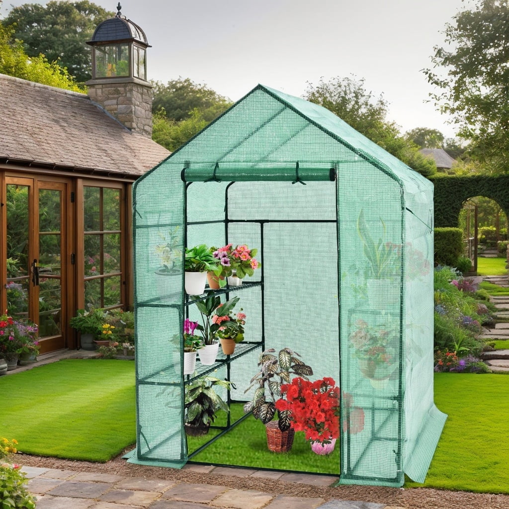 Resenkose Walk-in Greenhouse,Plant Gardening Green House,Walk-in Greenhouse 56 x 56 x 77 Inch Gardening with Observation Windows, Green