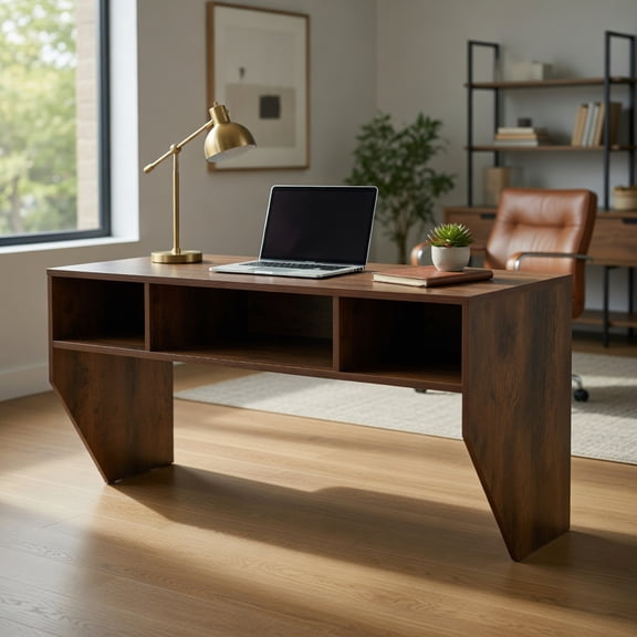 Resenkos Wall-Mounted Computer Desk, Floating Laptop Desk, Space Saving Workstation with 3 Storage Compartments for Bedroom, Study, Rustic Brown