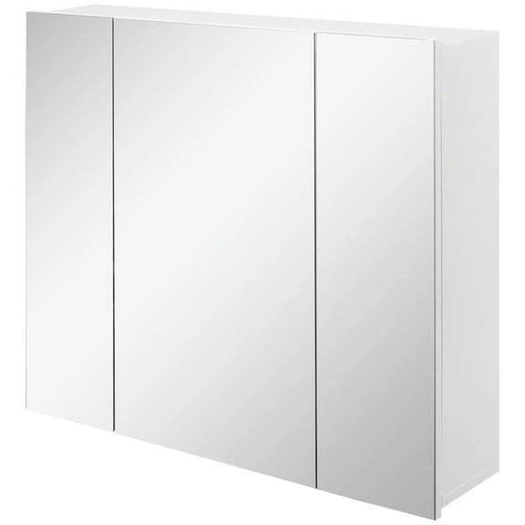 Resenkos Wall Mounted Mirror Cabinet, Bathroom Medicine Cabinet with Mirror, 3 Doors and Adjustable Shelves, White