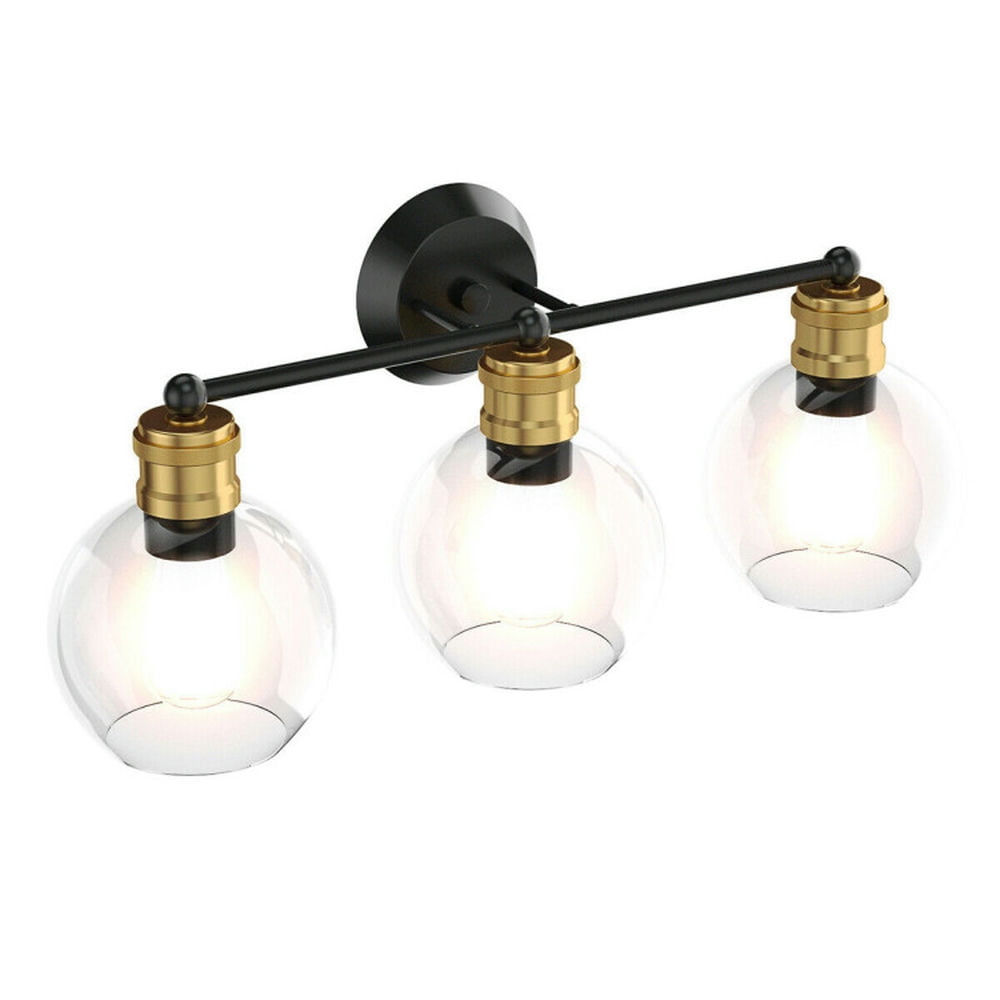 Black and Gold 24.5" Modern 3-Light Vanity Sconce with Clear Glass Shades