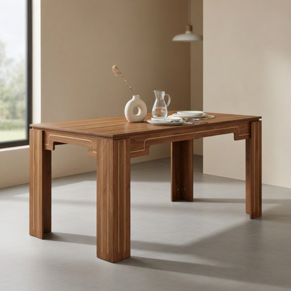 Resenkos Walnut Finish MDF Dining Table 71 x 31.5 in – Modern Spliced Top with Grooved Legs, Seats 6–8, Multi-Functional for Dining Room, Living Room & Home Office