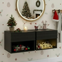 Resenkos Wavy-Textured Double-Mounted Wall-Mounted Floating Bedside Table, Modern Cabinet Drawer Insert for Bedroom/Bathroom Storage, Black