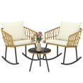 thumbnail image 1 of Resenkos Wicker Bistro Set, 3-Pc Outdoor Rocking Chairs, Glass Coffee Table w/ Cushions, Patio Conversation Set, Perfect for Balcony & Backyard,Cream White, 1 of 12