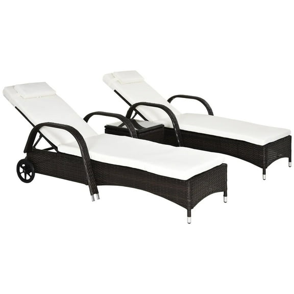 Resenkos Wicker Outdoor Chaise Lounge Chair Set, 5-Level Adjustable Backrest PE Rattan Pool Lounge Chair With Wheels, Cushion & Headrest, Brown, Cream White