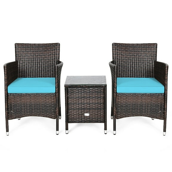 Resenkos Wicker Patio Conversation Furniture Set with Removable Cushions and Table for Yard Bistro Porch Balcony