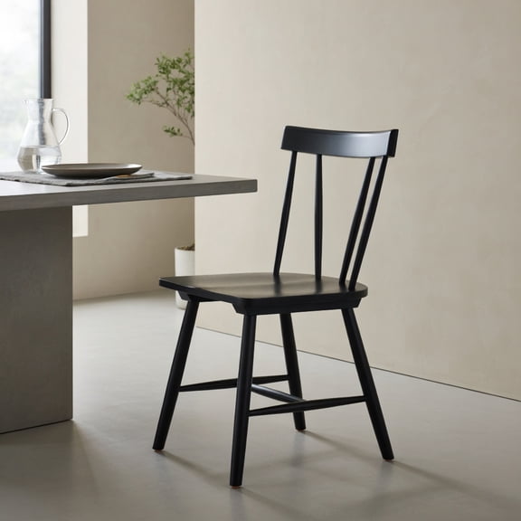 Resenkos Windsor Style Armless Chairs with Solid Rubber Wood Frame-Black