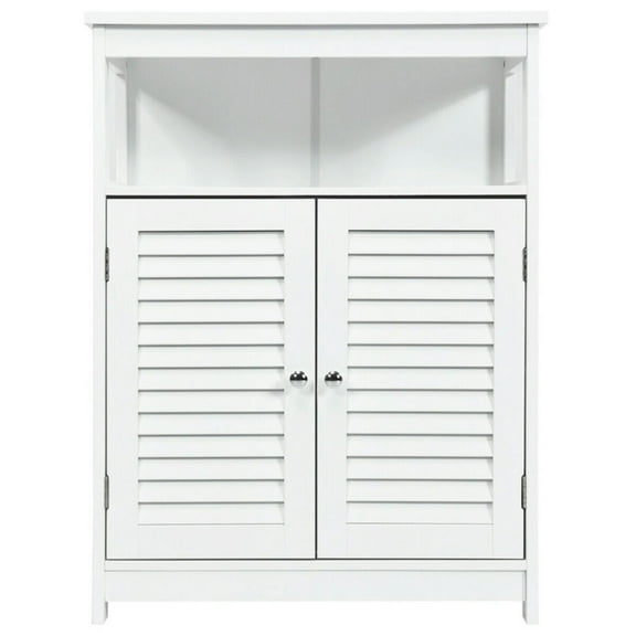 Resenkos Wood Freestanding Bathroom Storage Cabinet with Double Shutter Door-White, Bathroom Cabinets for Entryway Storage, Home Office Furniture