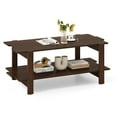 thumbnail image 1 of Resenkos Wood Slat Coffee Table with Lower Storage Shelf, Walnut Finish, 1 of 8