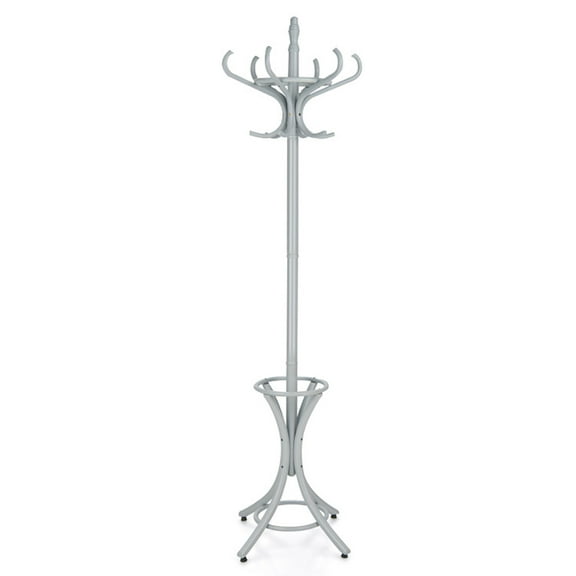 Resenkos Wood Standing Hat Coat Rack with Umbrella Stand-White, Tree Shaped Coat and Hat Hanger, Coat Racks for Foyer and Office