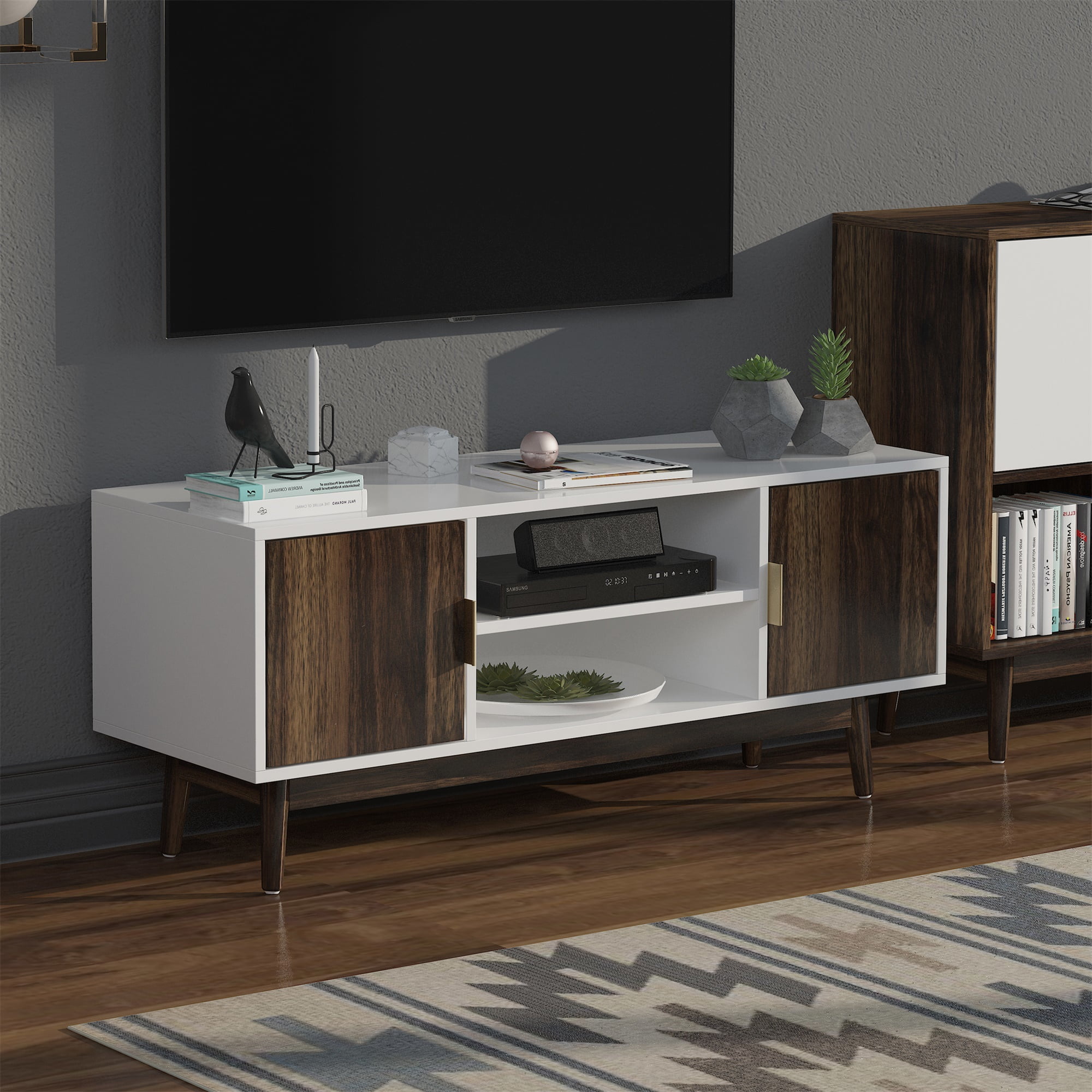 Resenkos Wood TV Console, Modern TV Stand Adjustable Storage Cabinet for Living Room