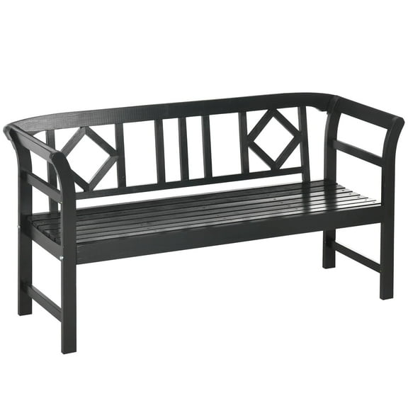 Resenkos Wooden Bench, Rustic Diamond Pattern, 3-Seater Outdoor Porch Bench, Comfortable Back & Armrests, Perfect for Garden,Black