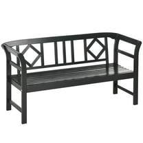 Resenkos Wooden Bench, Rustic Diamond Pattern, 3-Seater Outdoor Porch Bench, Comfortable Back & Armrests, Perfect for Garden,Black