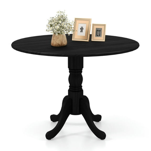 Resenkos Wooden Dining Table with Round Tabletop and Curved Trestle Legs-Black, Dining Table, Kitchen Bar Height Table and Chairs for Dining Room, Small Space