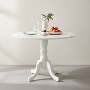 Resenkos Wooden Dining Table with Round Tabletop and Curved Trestle Legs-Natural & White, Dining Table, Kitchen Bar Height Table and Chairs for Dining Room, Small Space