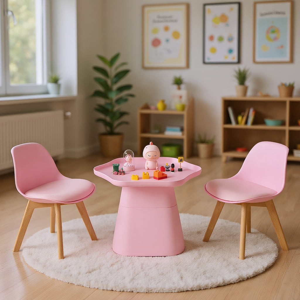Resenkos Wooden Kids Activity Table and Chairs Set with Padded Seat ...