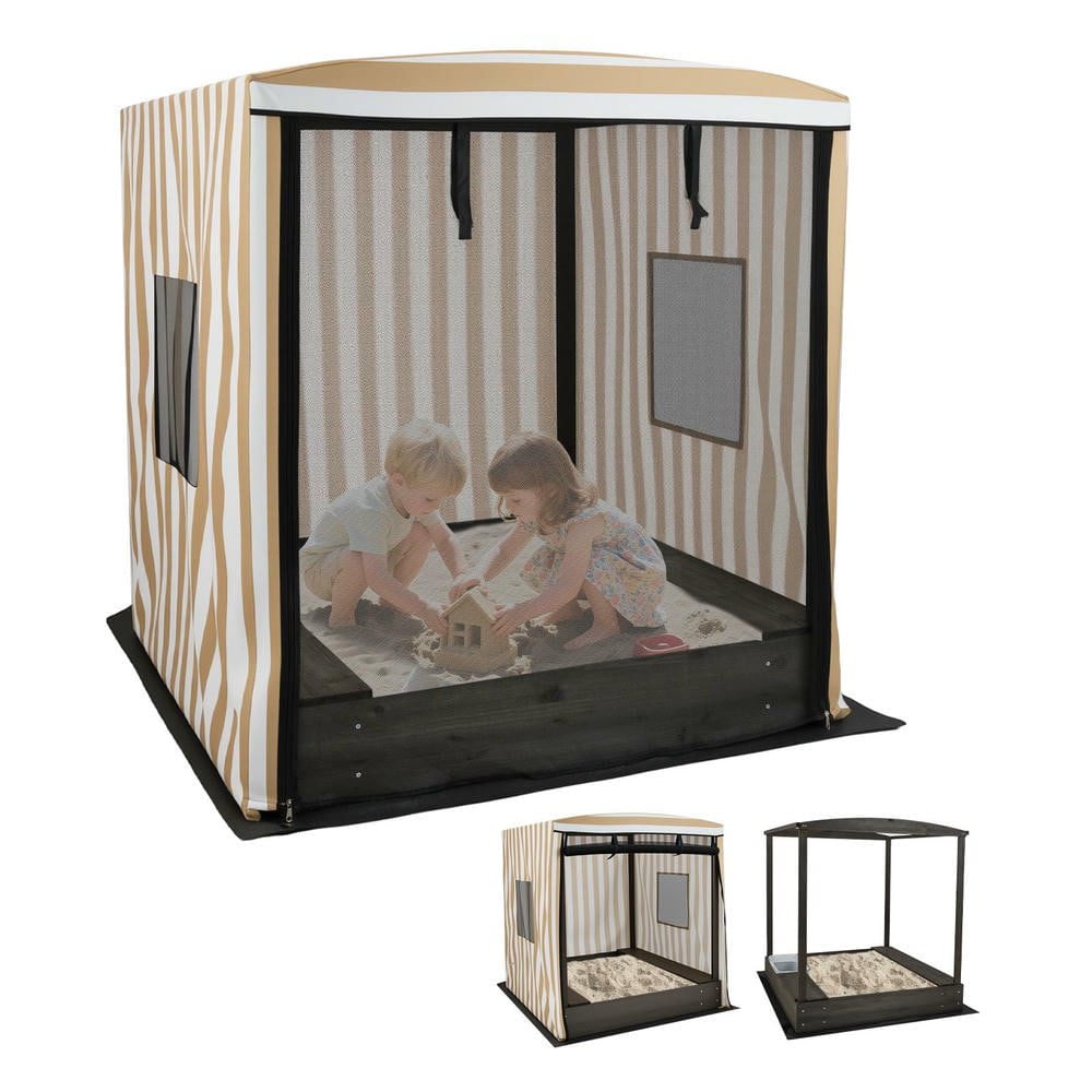 Resenkose Wooden Sandbox with Canopy - Outdoor Play Station for Kids Ages 3+ , Brown