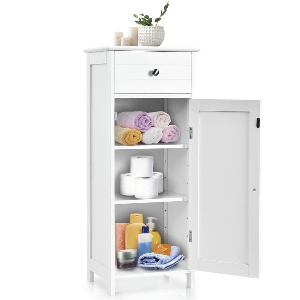 Resenkos Wooden Storage Free-Standing Floor Cabinet with Drawer and Shelf-White, Bathroom Cabinets for Entryway Storage, Home Office Furniture