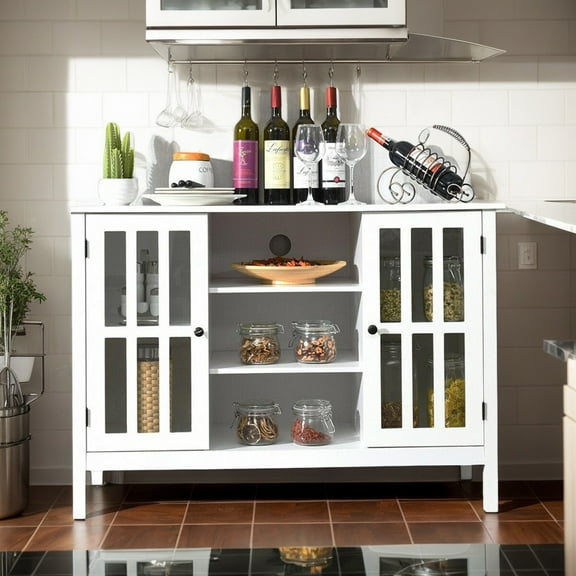 Resenkos Wooden TV Stand Console Cabinet for 50 Inch TV-White, TV Stand with Glass Window Door, Chipboard & MDF Construction, Supports up to 235 lbs, White