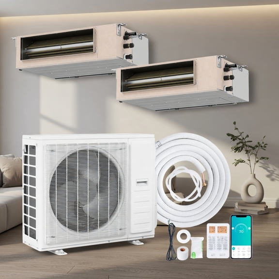 Resenkos X-Pro 35000 BTU 2-Zone Ducted Mini Split AC System 18K + 18K, 22.5 SEER2, R454B Refrigerant, White Concealed Indoor Units with Smart WiFi Control & Inverter Technology