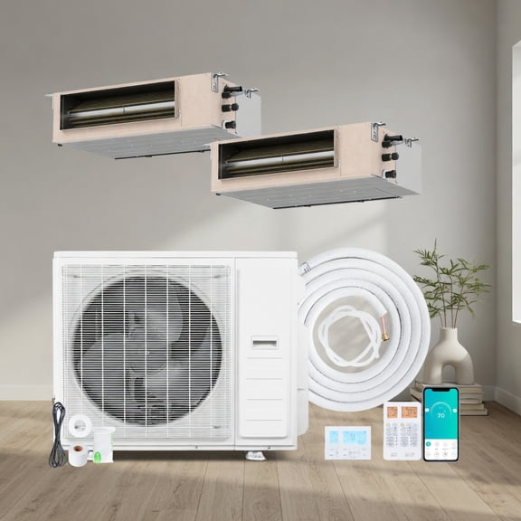 Resenkos X-Pro 35000 BTU 2-Zone Ducted Mini Split AC System 18K + 24K BTU, 22.5 SEER2, R454B Refrigerant, White Concealed Indoor Units with Smart WiFi Control