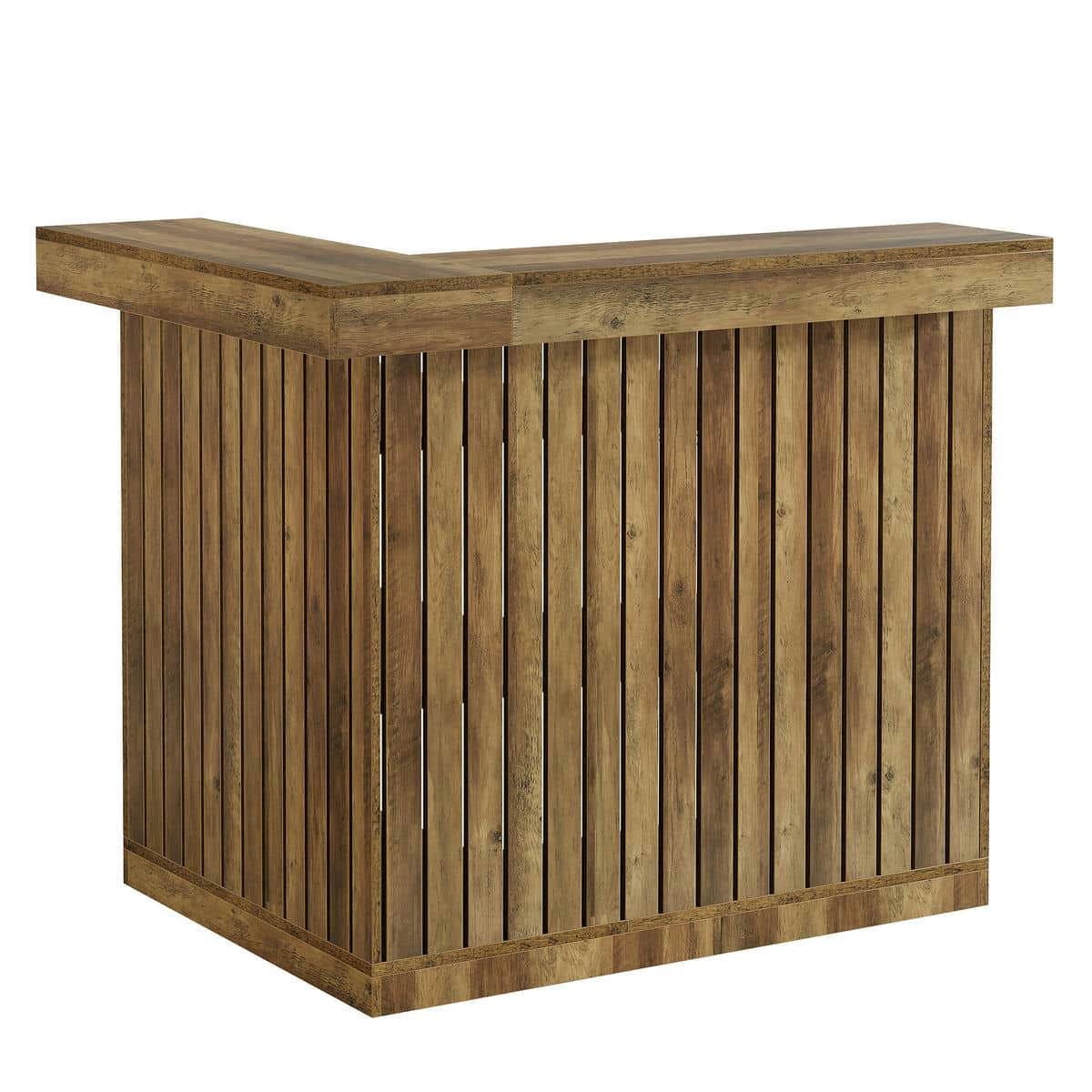 Resenkose corner bar table, L-Shaped Home Bar Unit, 4-Tier Corner Liquor Bar Table, Industrial Wine Cabinet Reception Desk for Home Pub, Brown